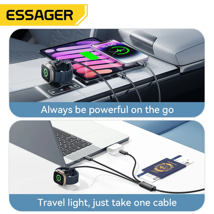 Essager 3 in 1 100W Multi USB C Charging Cable for Apple iWatch iPhone 16/15/14/13 Pro With Type C Lightning Fast Charging Cable