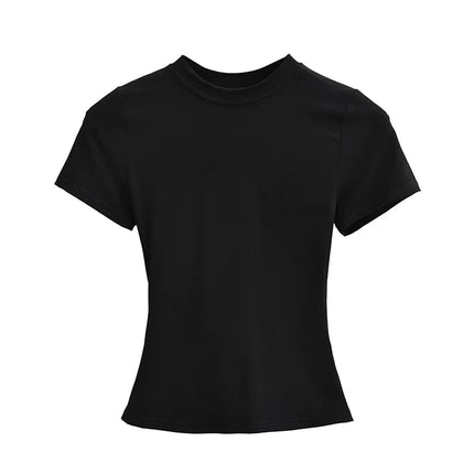 2025 New High Quality Casual T-shirt Sexy Slim Short Sleeves Fashion Trend Solid Women Clothing Y2K Tops