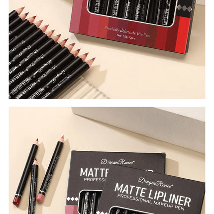 12 Color Nude Matte Lipstick Pencil Set Long-Lasting Waterproof High Pigment Wooden Lip Liner Makeup Tool for Lips