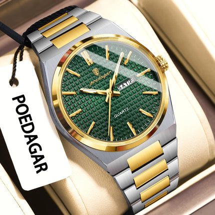 POEDAGAR Luxury Fashion Men's Wristwatch Waterproof Luminous Date Week Man Clock Stainless Steel Quartz Business Watches For Men