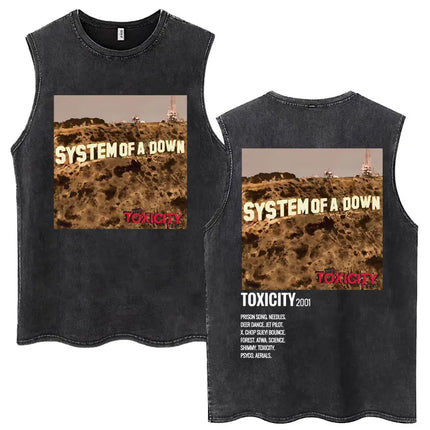 Washed Rock Band System of A Down Mezmerize Tank Tops Men's Retro Hip Hop Gothic Sleeveless T-shirt Oversized Cotton Vests Gifts