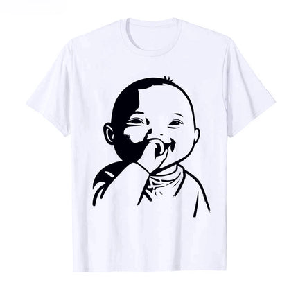 Funny AI Baby Holding Laugh Meme Viral Trend T-shirt for Women T Shirts Short Sleeve Tops Streetwear Women's Tees Casual Clothes