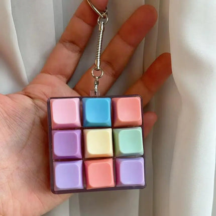 Keyboard Keycap Fidget Keychain Macaron Crystal Clicker Toy Stress Relief Fingertip Gadget,Decompression Keys Button for Adult
