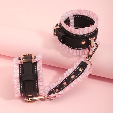 Sex Products BDSM Lace Kits Bondage Set Adult Game Handcuffs&Ankle Cuffs&Collar Adults Erotic Sex Toys for Woman Couples Games