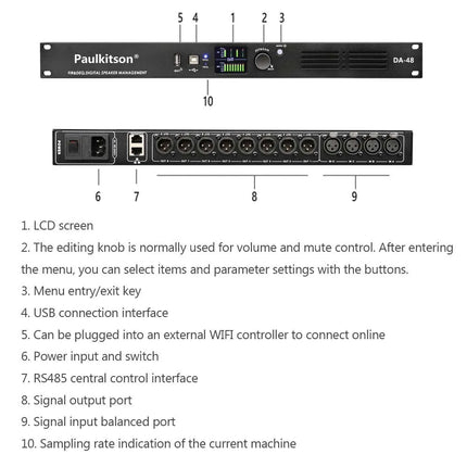 Paulkitson DA48 Professional Digital Audio Processor 4In 8Out DSP Audiophile Effect Equipment With FIR Speaker Management System