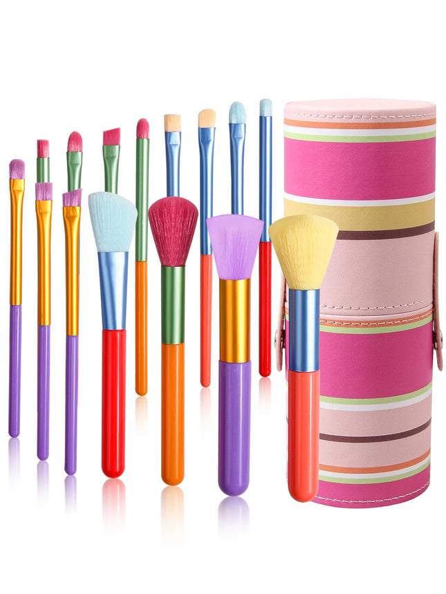 15 PCs Gift Box Packing Rainbow Color High Quality Makeup Brush Set - Perfect for Eyeshadow, Foundation, and Cosmetic Tools