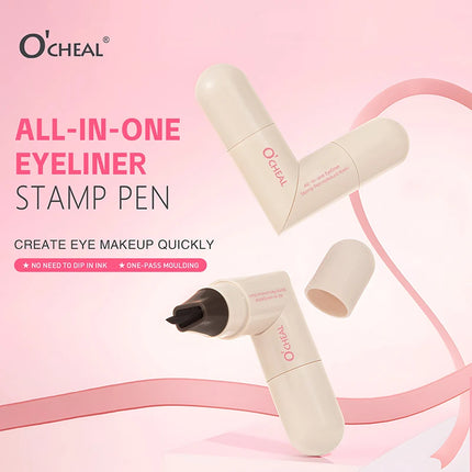 O'CHEAL  All-in-one Rotating Eyeliner Stamp Pen Quick Eye Makeup Double-Ended Eyeliner Waterproof Long-Lasting Stamp Eyeliner