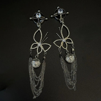 Butterfly Bell Nipple Clamps Diamond Studded Nipple Rings Alluringly Teasing Couple's Seduction Sexy Breast Accessories Sex Toys