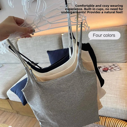 New Women's Slim Fit Tank Top Pure Color Summer Outerwear with Chest Pad Bal Base irt Sli Versatile Casual Wear