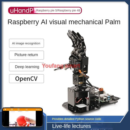 6 Dof Robot Hand with Servo AI Visual Robot Fingers Claw Manipulator Palm for Raspberry Pi 4B Python Programmmable Robot DIY Kit