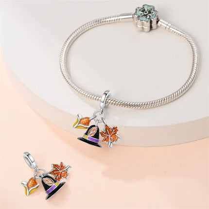 Autumn New 925 Sterling Silver Brown Maple Leaf Pumpkin Bee Charms Bead Fit 3mm 925 Original Bracelets DIY Jewelry Warm Gift