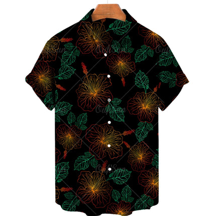 Men's casual shirt plant printed summer clothing Hawaiian short sleeved 2023 medieval vintage beach vacation top