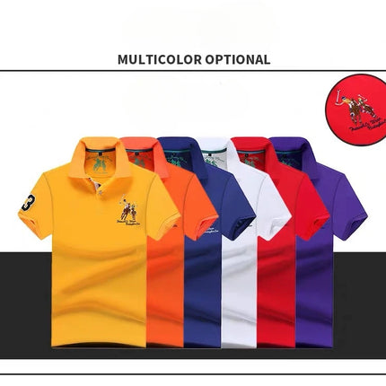 Men's Solid Summer Polo Shirt Plus Size Casual Short Sleeve Lapel Button Shirt with Embroidery - Purple, Red, White - 5XL, 6XL