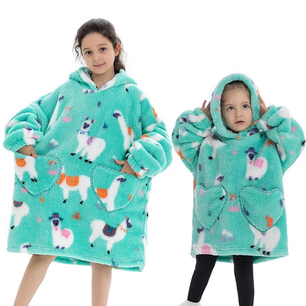100-160CM Flannel Oversized Hoodie Teenager Girls Boys Pullovers Winter Sweatshirts for Kid Children's Clothing Wearable Blanket