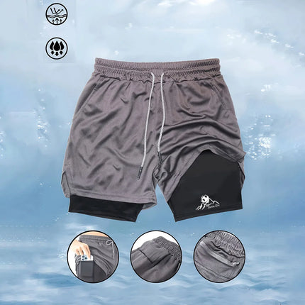 Summer Men's Printed 2-in-1 Running Shorts, Fitness and Casual Shorts (with Phone Pocket and Towel Loop), Factory Wholesale Pric