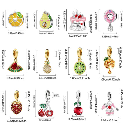 925 Sterling Silver Pink Cake Cherry Pineapple Strawberry Cherry Pendant Charm Ball Suitable for Bracelets DIY Women's Jewelry