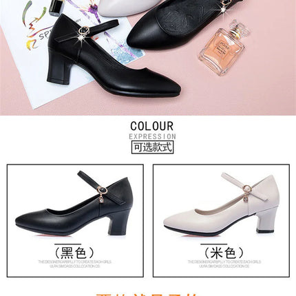 Women Fashion Sweet Red Comfort Buckle Strap Square Heel Pumps Lady Casual Black Pu Leather Office High Heel Shoes Spring Autumn