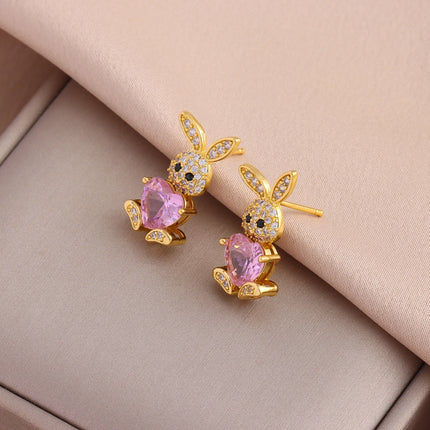 New 316L Stainless Steel Cute Zircon Rabbit Necklaces Earrings For Women Trendy Female Jewelry Set Girls Fashion Clavicle Chain
