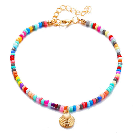 Modyle Bohemian Colorful Beads Shell Anklets for Women Summer Ocean Beach Ankle Bracelet Foot Leg Jewelry