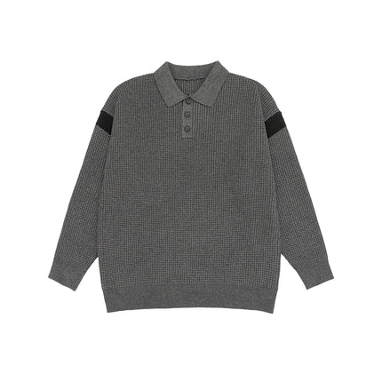 Autumn Winter Polo-Style Colour-Block Knit Sweater Men Effortlessly Stylish Relaxed Fit Loose Collar Top Warm Cosy