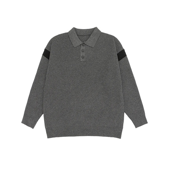 Autumn Winter Polo-Style Colour-Block Knit Sweater Men Effortlessly Stylish Relaxed Fit Loose Collar Top Warm Cosy