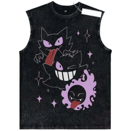 Retro Washed Pokemon Cartoon Tank Tops Men Women Vintage Classic Print Sleeveless Vest Street Style Soft Comfortable Summer Tops