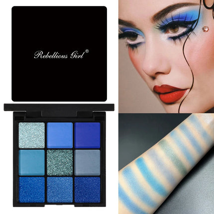 9-color Dolphin Blue Sweat-proof Natural Matte Pearlescent Glitter Eyeshadow Palette Eye Makeup for Music Festival Cosmetics