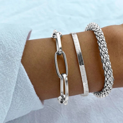 4pcs Punk Curb Cuban Chain Bracelets Set for Women Simple Thick Gold Color Charm Bracelets Fashion Jewelry Accessories New