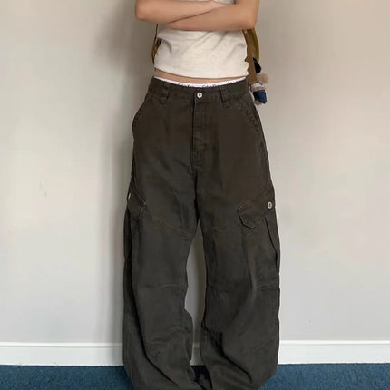 Retro American Multi-Pocket Pleated Work Pants Men's Loose Straight Leg Slimming Wide Leg Long Trousers for Men And Women