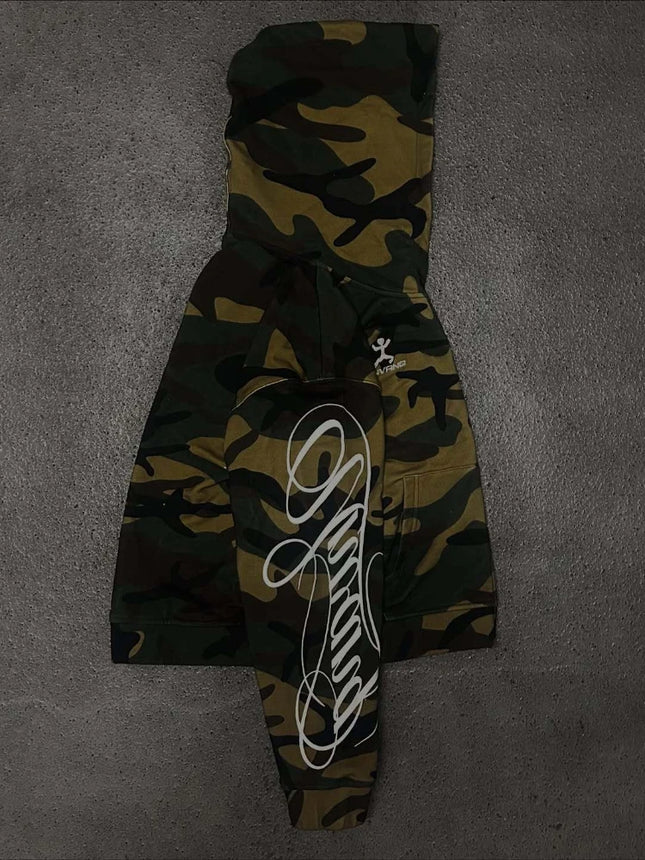Men's and women's spring printed line American high street hooded camouflage cardigan, hoodie, pullover