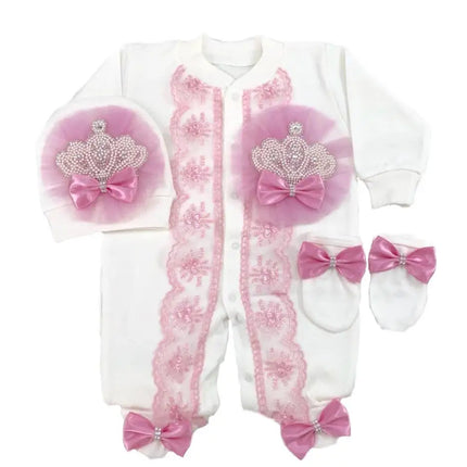Original UK Prince Take Me Home Outfit Baby Crown Jewels set Baptism Bling Outfit Rubybelleb Light Blue 3pcs Layette Swaddle Set