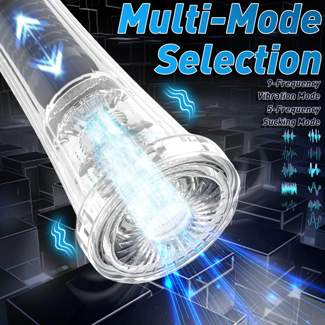 Realistic 3D Textured Ultimate Penis Pumping Experience, 9-Frequency Vibrating & Sucking Automatic Male Masturbator Adult Toys 18+