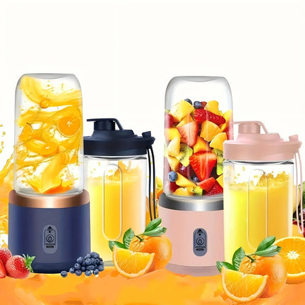 Six-Blade Portable Juicer Cup, Dual Detachable Cups, USB Charging, Easy Clean, for Home Office Travel, Fine Juice