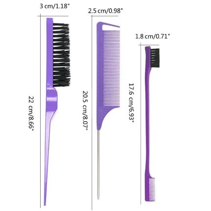 3pcs Styling Comb Set Teasing Comb Triple Teasing Comb Mouse Tail Comb Edge Brushing Hair Tail Tool, Special for Real Hair Wigs