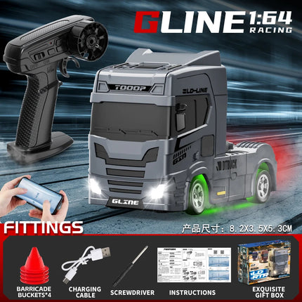 1:64 Mini Drift RC Truck Head 4WD Full Proportional Control 15KM/H High-Speed 2-Speed Type-C Charging for kids Birthday Gift