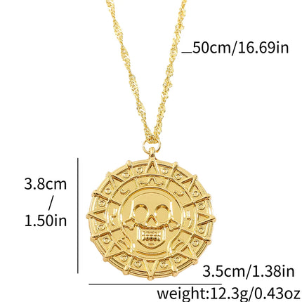 Pirates of the Caribbean Jack Sparrow Aztec Skeleton Skull Heads Coin Medallion Pendant Vintage Jewelry Necklace for Wholesale