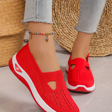 Women's shoes Solid Color Breathable Sneakers, casual sneaker women's summer sneakers, Low-top Knitted Casual Shoes Mom Shoes