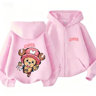 Boys Clothes Girls One Piece Cartoon Zipper Hoodie Kids Luffy Printed Casual Anime Hooded Sweatshirt Spring Outerwear