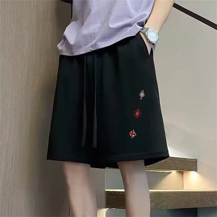 2026 Summer Men's Elastic Waist Casual Graphic Shorts Letter Print Patchwork Baggy Straight Shorts Y2K Fashion Preppy Bermudas