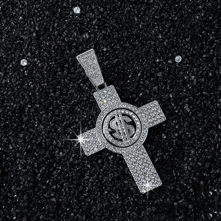 Men Hip Hop Cross Pendant Necklace with 13mm Miami Cuban Chain Rotatable US Dollar Money Sign Pendants Necklaces Fashion Jewelry