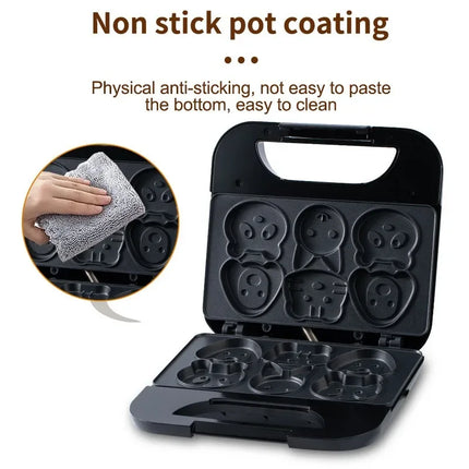 Household Cartoon Biscuit Machine US 110V Donut Machine Black 7-hole Round Cake Machine Cake Bread DIY Easy To Clean
