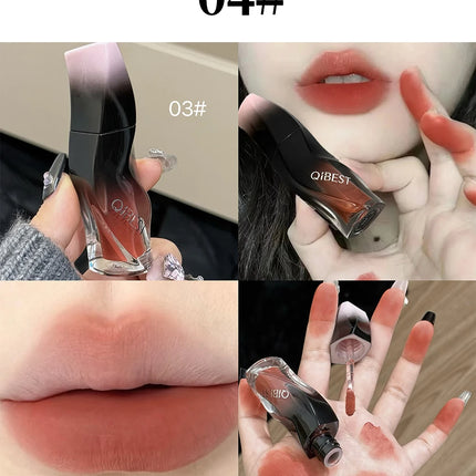 QIBEST 1PC Sexy Red Women's Lipstick Long Lasting Waterproof Liquid Lipstick Matte Lip Mud Non-Stick Cup Lip Gloss Tint Makeup