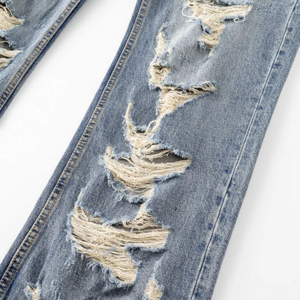 Spring Summer Broken Hole Denim Beggar Jeans Men Streetwear Fashion Hip Hop Loose Casual Baggy Ripped Jeans Pants Trousers