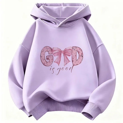 God Is Good with Bow Deisng Graphic Hoodie Kids Children's Sweatshirt Hoody for Boys Girls Autumn Winter Casual Hoodies