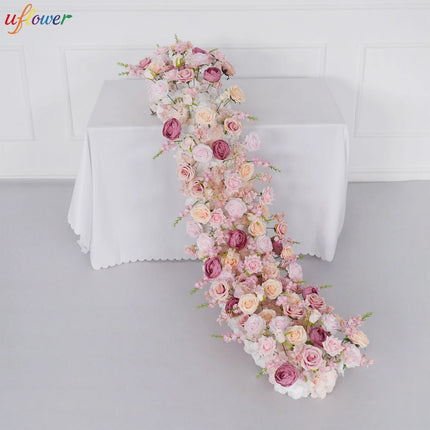 Uflower 100/200cm Flower Row Runner Artificial Flowers Table Centerpiece Wedding Decoration Flowers Backdrop Wall Arches Decor