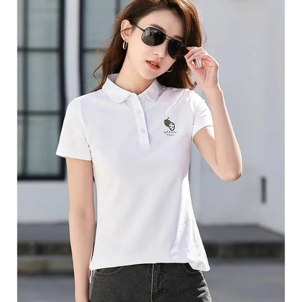 Korean version pure cotton lapel short sleeved women's T-shirt summer new high-end polo shirt embroidered casual plus size top