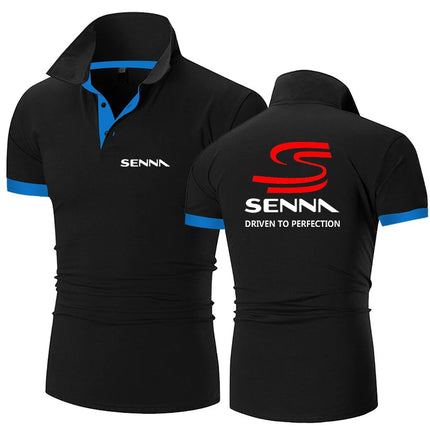 2025 Summer Man's Ayrton Senna Logo Print Trendy Breathable Loose New Solid Color Casual Short Sleeve Lapel Collar Polo Shirt