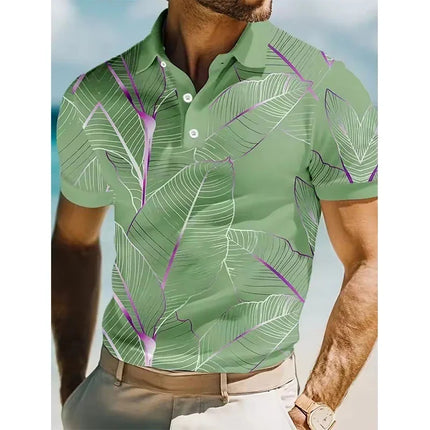 Men's 3D Printed Leaf Polo Short Sleeved Polo Shirt with Collar Polo Shirt for Casual Vacation