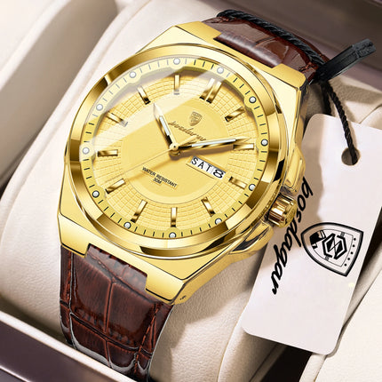 POEDAGAR Trendy Sport Men's Wristwatch Waterproof Luminous Date Week Business Fashion Men's Quartz Watches Leather Men's Watch Reloj