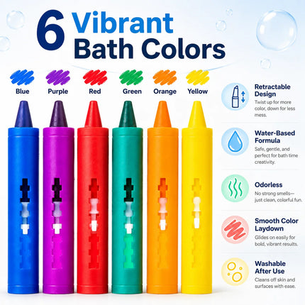 6 Colors Washable Graffiti Crayons, Non-Toxic Odorless Water-Based Bathroom Crayons for Sliding Puzzle & Painting